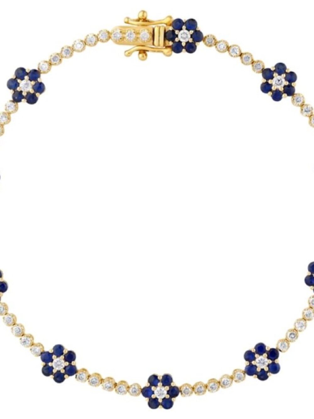 3.31 Carat Natural Diamond and Sapphire Flower Bracelet 14K Yellow Gold